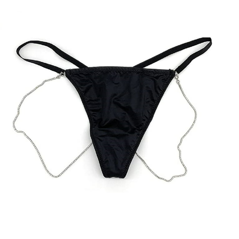 Victoria's Secret Bombshell Shine Thong Panty Black Chain Size X-Large NWT