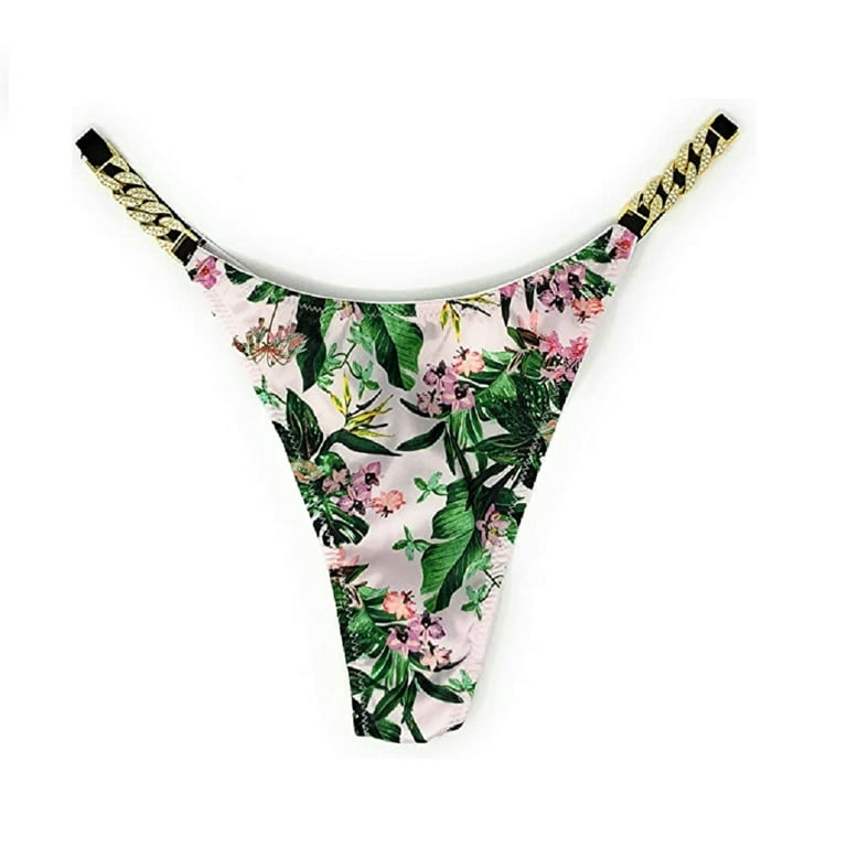Victoria's Secret Bombshell Shine Thong Panty Light Pink Floral Chain Size  X-Large NWT 