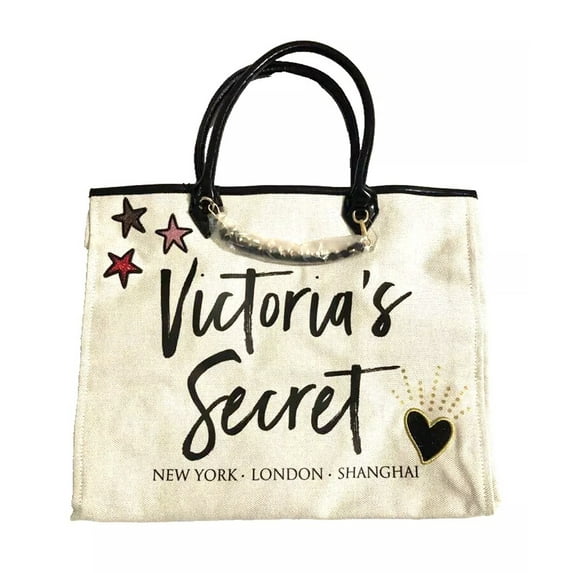 Victoria's Secret City Tote Chain Canvas Tote Bag Color Beige NWT
