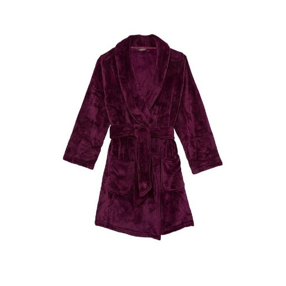 Victoria's Secret Cozy Short Plush Embossed Logo Robe Maroon Size M/L NWT