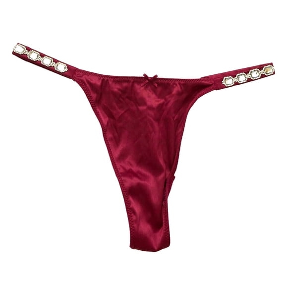 Victoria's Secret Dream Angels Bejeweled Strap Satin Thong Panty Claret Red Size X-Small NWT