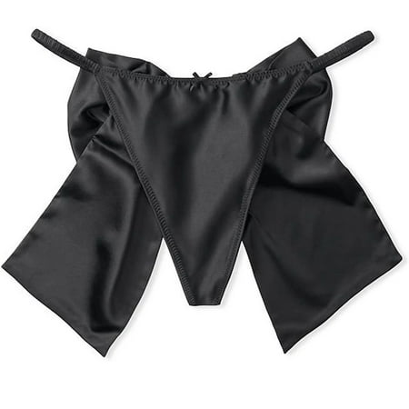 Victoria's Secret Dream Angels Satin Bow V-String Panty Black Size Large NWT