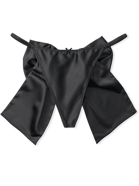 Dream Angels Satin Bow V-String Panty Black Size Large NWT
