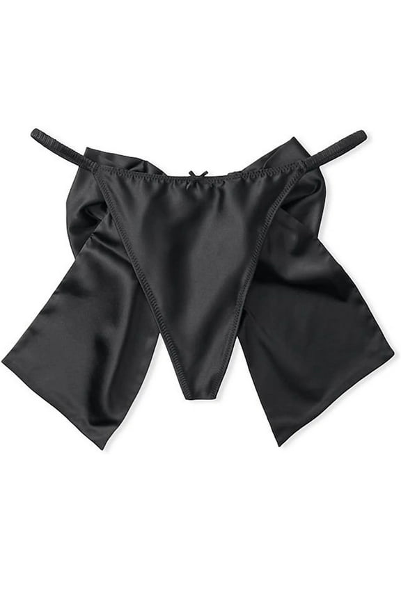 Dream Angels Satin Bow V-String Panty Black Size Large NWT