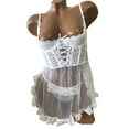 thumbnail image 1 of Victoria’s Secret Embroidery Mesh Ruffle Lace Babydoll Teddy Lingerie 2 Piece Set White Size Medium NWT, 1 of 2
