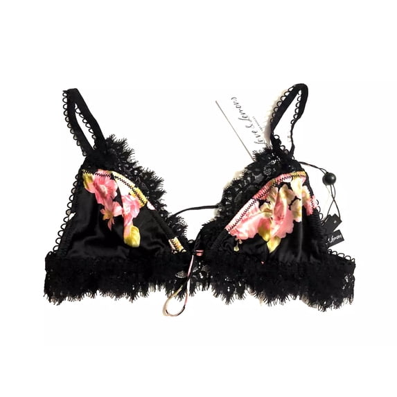 Victoria's Secret For Love & Lemons Black Floral Lace Trim Bralette Top Size X-Large NWT