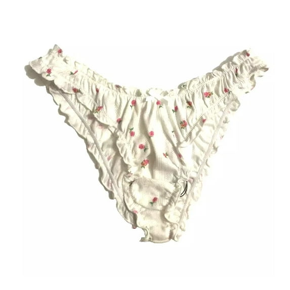 Victoria's Secret For Love & Lemons Ruffled Cheeky White Floral Panty, Medium NWT