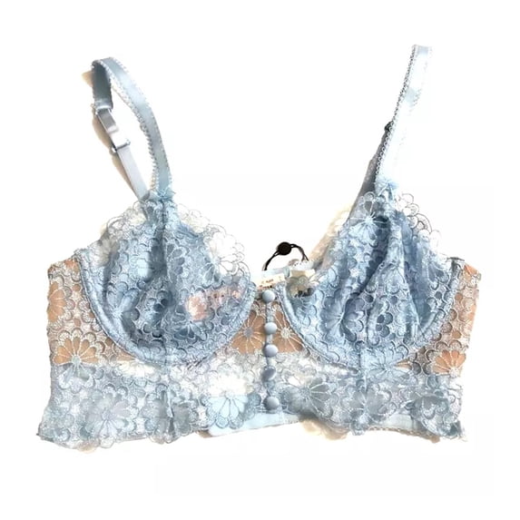 Victoria's Secret For Love and Lemons Daisy Long Line Lace Bra Blue , Large NWT
