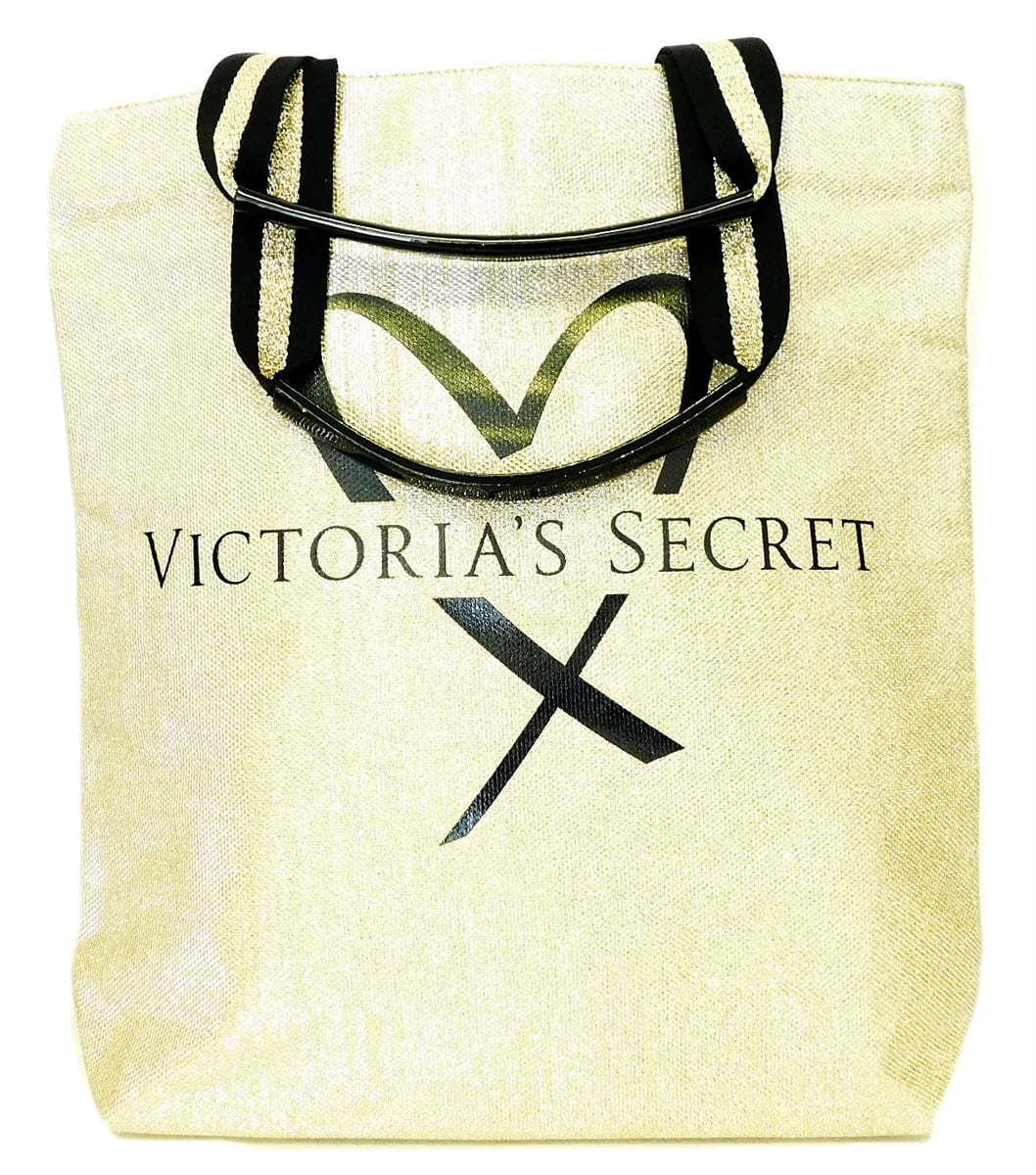 Victoria secret gold store glitter tote bag