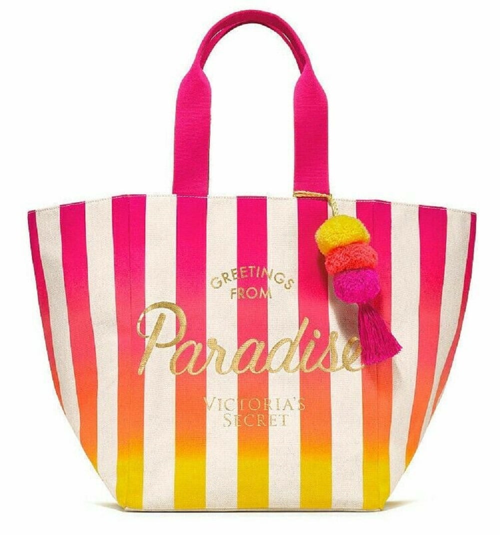 Victoria's Secret Women's Tote Beach Bag Weekender, Pink Striped