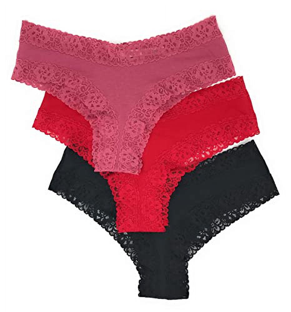 Victoria's Secret Lace Cheeky Panty Set of 3 X-Large Rose / Red