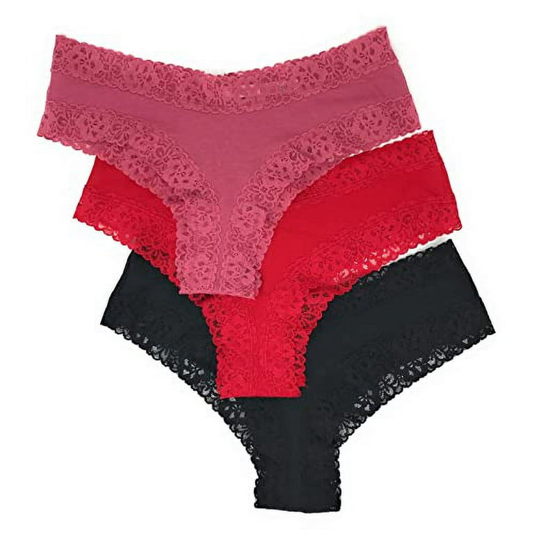 Victoria's Secret Lace Cheeky Panty Set of 3 X-Large Rose / Red / Black 