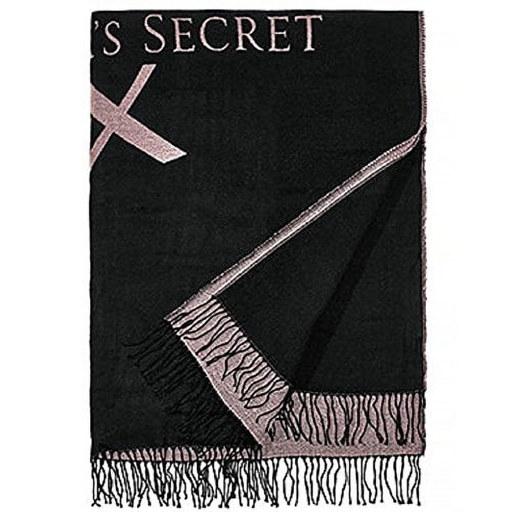 Victoria s Secret Limited Edition Black with Pink Script Logo Soft Cozy Throw Blanket with Fringes