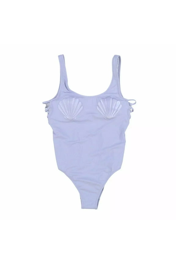 One Piece Bathing Suit Seashell Graphics (Large, Blue)