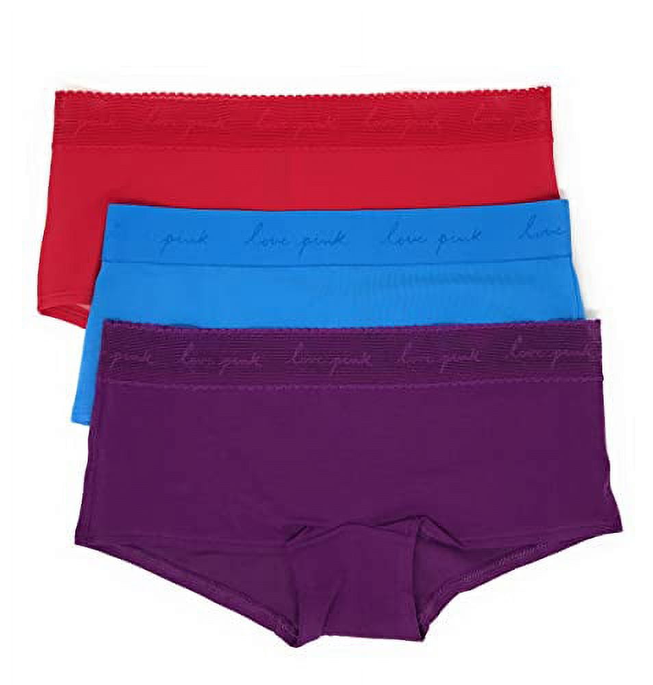 Victoria's Secret PINK Boyshort Panty Set of 3 X-Large Red Lace Band /  Skyline / Violet Lace Band