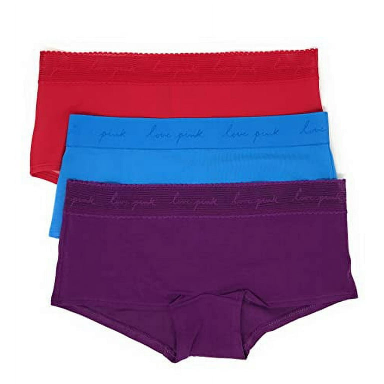 Victoria's Secret PINK Boyshort Panty Set of 3 X-Large Red Lace Band /  Skyline / Violet Lace Band 