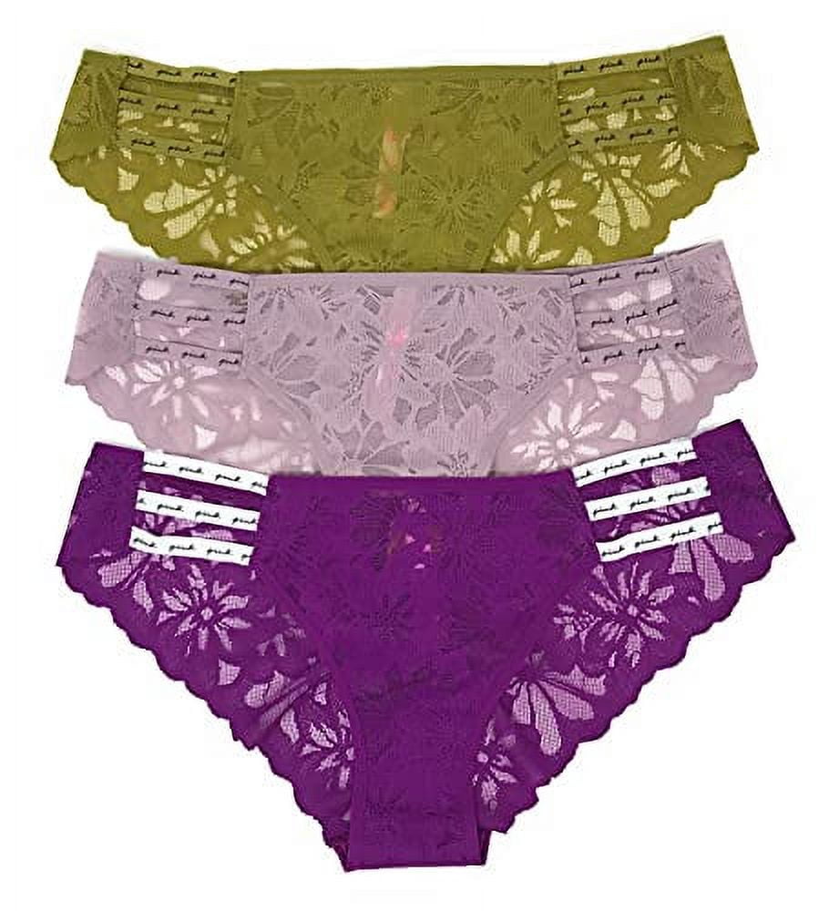 Victoria's Secret PINK Cheekster Panty Set of 3 Medium Strappy Light Olive  / Mauve / Violet 