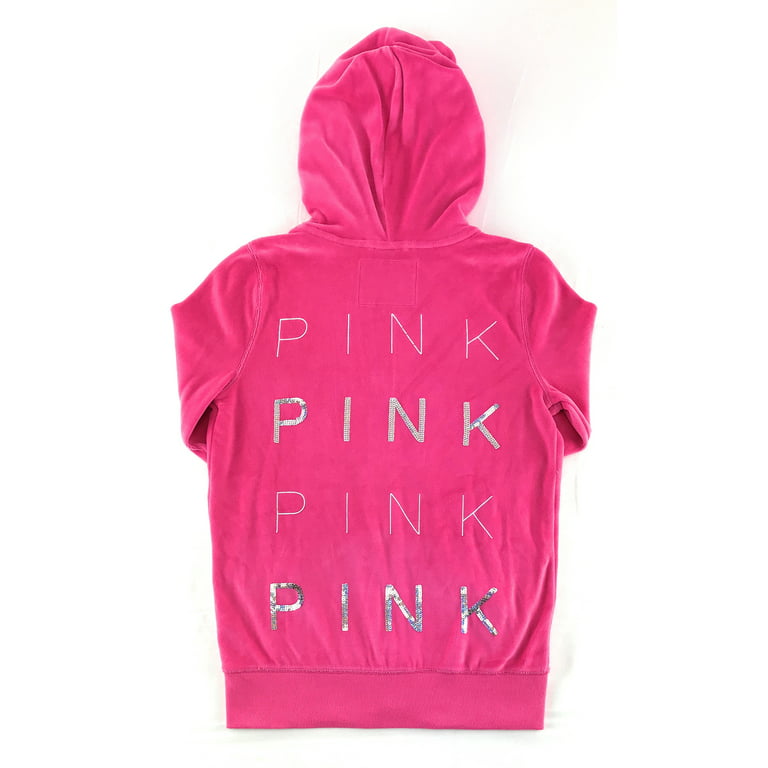 Victoria's Secret PINK Full Zip Bling Hoodie Medium Pink Velour