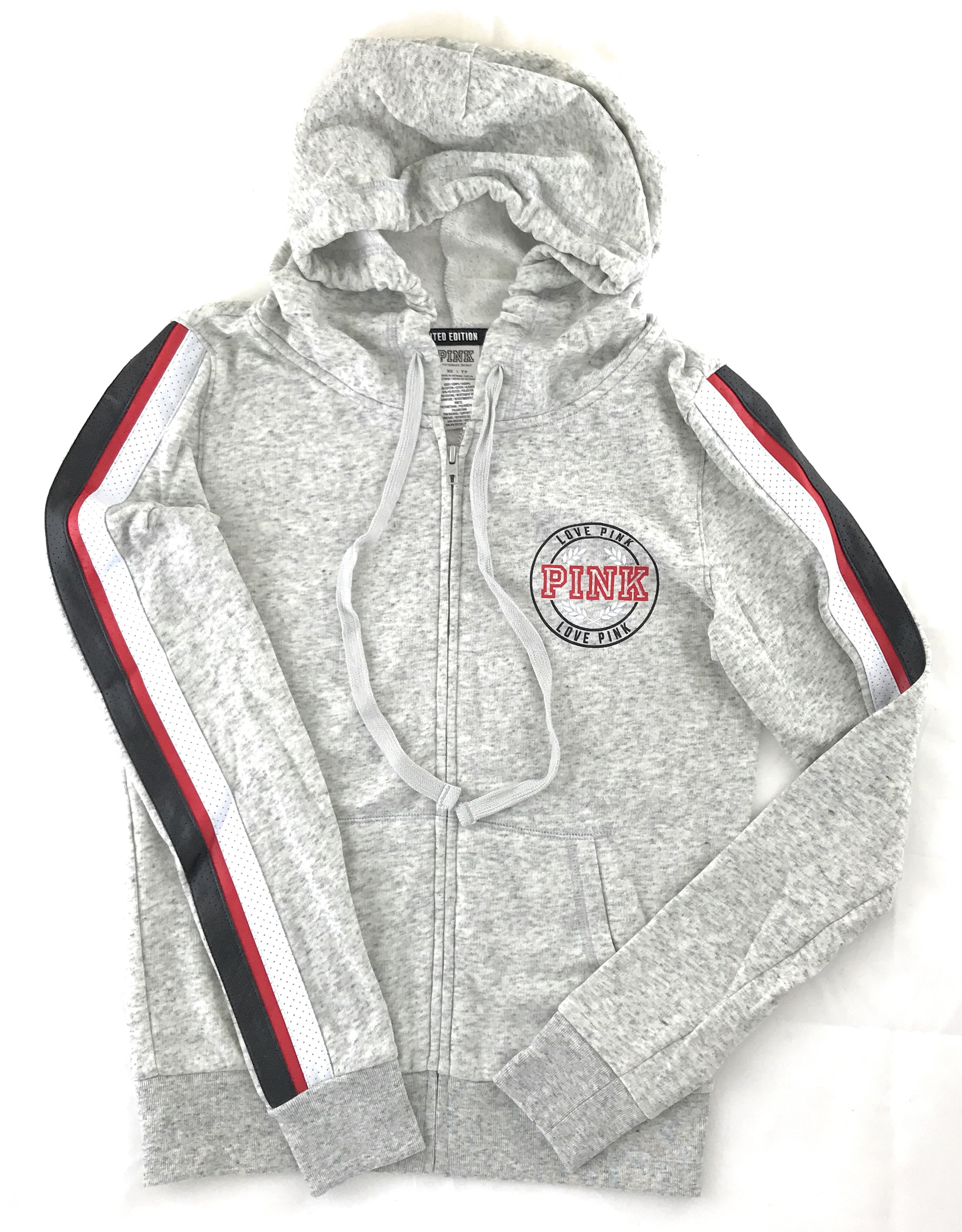 Victoria's Secret PINK Perfect Zip Hoodie Faux Leather Stripe