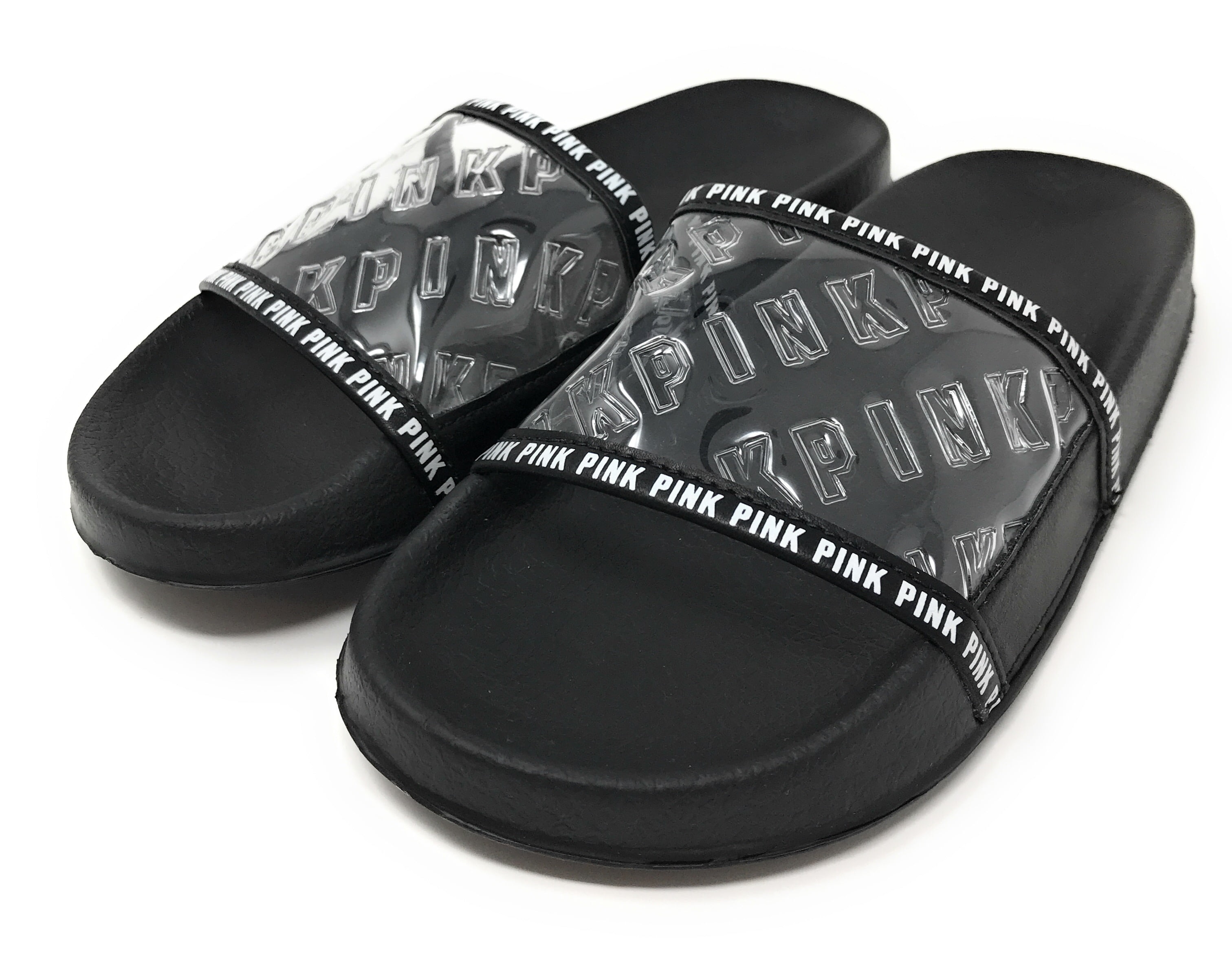 Victoria s Secret PINK Single Strap Slides Sandals Medium 7 8 Clear Logo Walmart