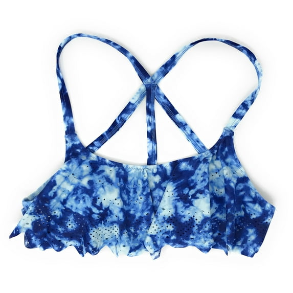 Victoria's Secret PINK Strappy Back Flounce Bikini Top Large Blue Cloud Cutout