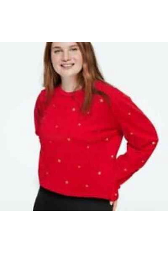 PINK Women Long Sleeve Gold Stars Cropped Top Tee Red Pepper L