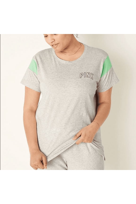 PINK Women's Logo Campus Shorts Sleeve T-Shirts Gray S, NWT