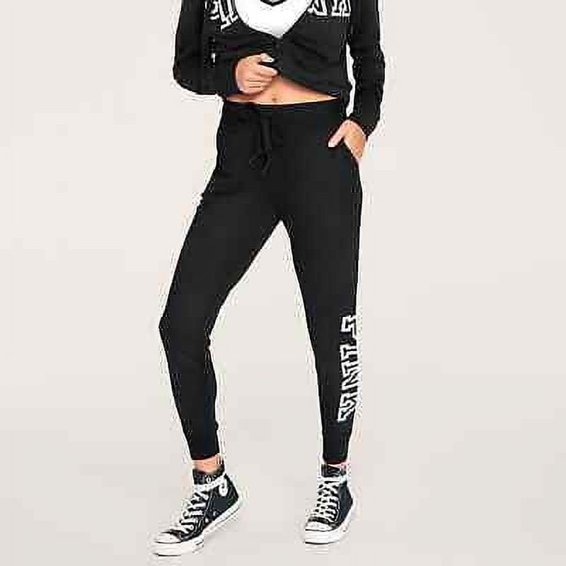 Victoria's Secret PINK Womens Classic Logo Fleece Jogger Pants Pure Black M  NWT