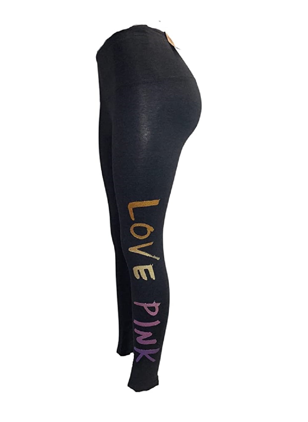Victoria's Secret PINK Cotton High waist Legging Pure Black w Glitter Logo  L NEW