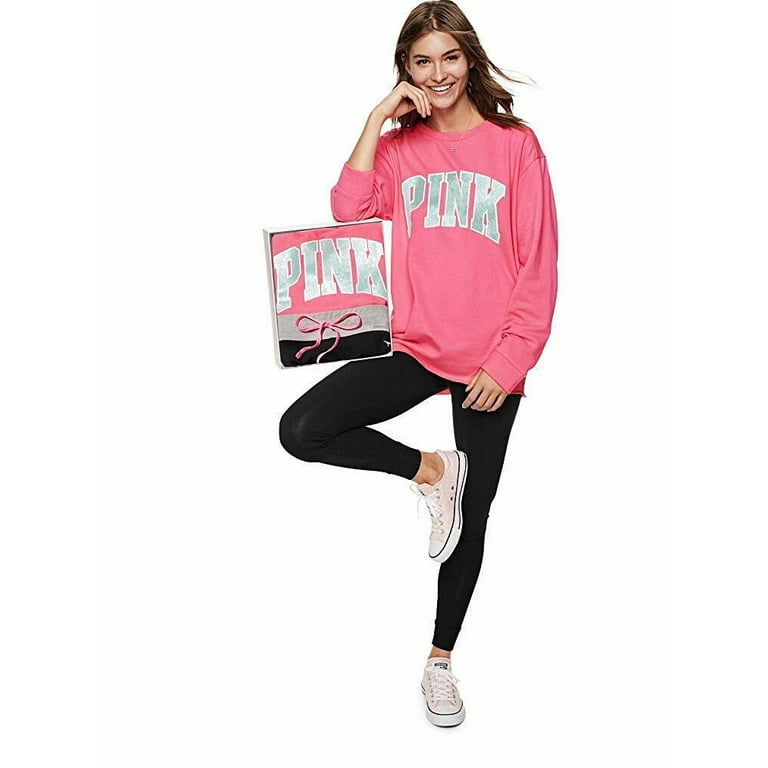 Victoria's Secret Pink Campus Crew Pullover & Campus Legging 2 Piece Gift  Set Coral Pink Size Large New