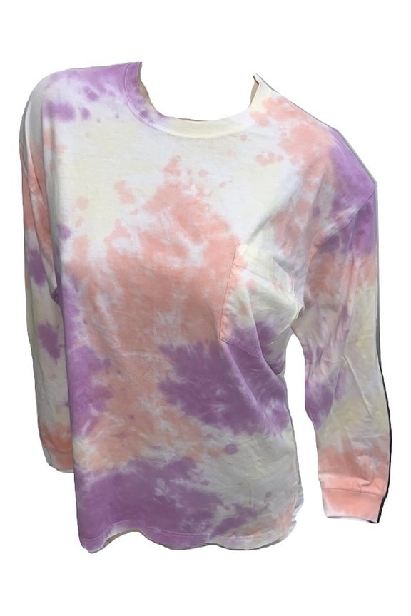 Pink Campus Pocket Long Sleeve Tee Color Tie Dye Size Large NWT