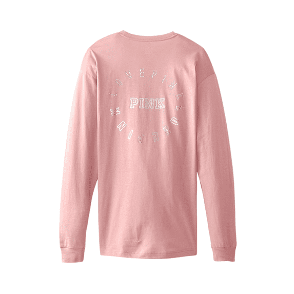 Victoria's Secret Pink Campus Tee Long Sleeve Rhinestones Color Pink Shine Size Large NWT