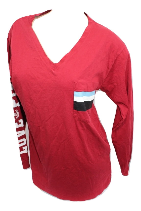 Pink Campus V Neck Pocket Tee Shirt Medium Red Oversize NWT