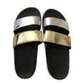 thumbnail image 1 of Victoria's Secret Pink Double Straps Slides Sandals Silver & Gold Logo Size Medium (7/8)  NWT, 1 of 2