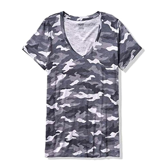 Victoria's Secret Pink Everyday T-Shirt Top V-Neck Gray Camo Tee Size Large New