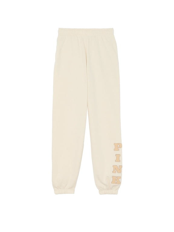 Pink Fleece Ivy Relaxed Campus Sweatpants Color Beige/Ivory size Large NWT