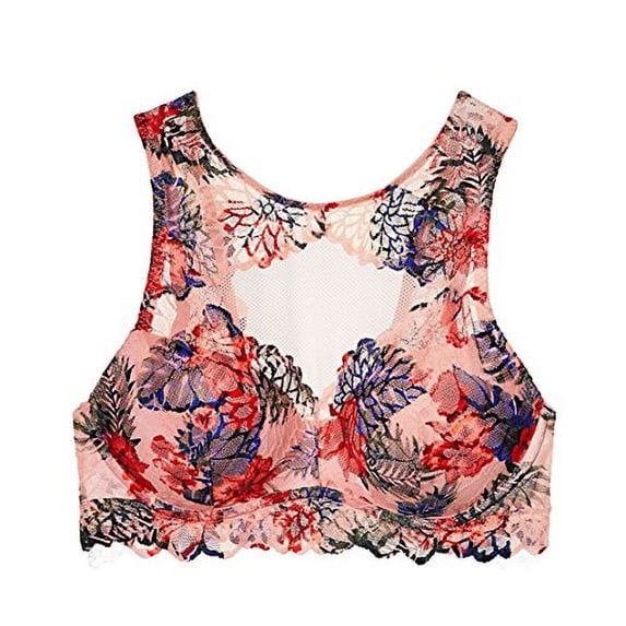 Victoria's Secret Pink Floral Lace High Neck Push Up Bralette (Xtra Small, Euphoria Pink Floral)