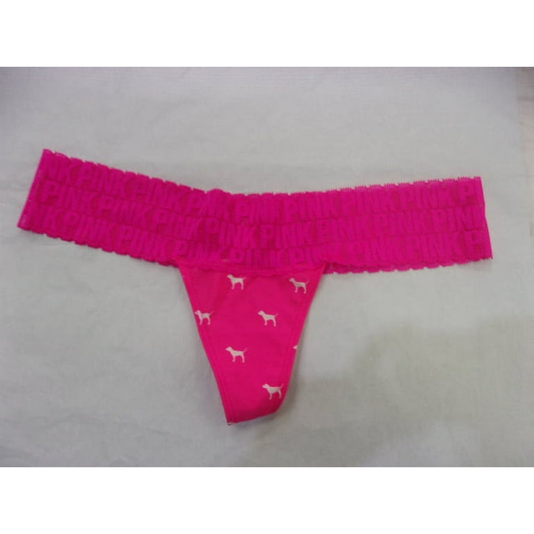 Victoria's Secret Pink Lace and Dog Logo Thong Panties, Hot Pink - Small 
