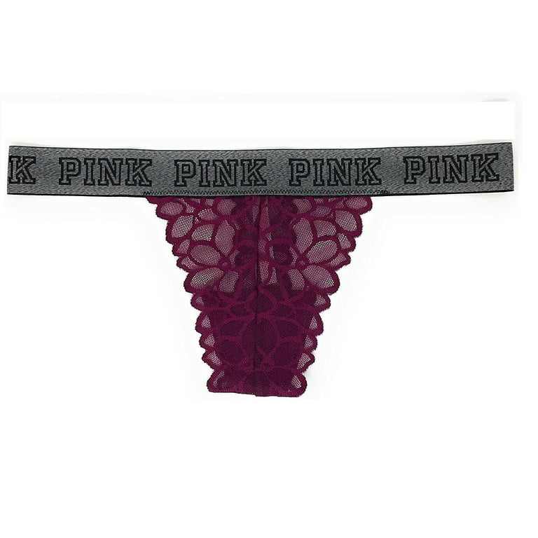 Victoria's Secret Pink Logo Elastic Lace Thong Panty for Women Burgundy  Small New