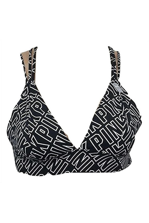 Pink Logo Unlined Seamless Strappy Back Multi Color Bralette XSmall NWT