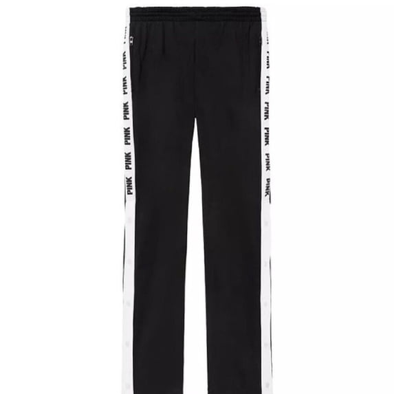 Victoria's Secret Pink Open Leg Snap Button Black Track Pant Medium New
