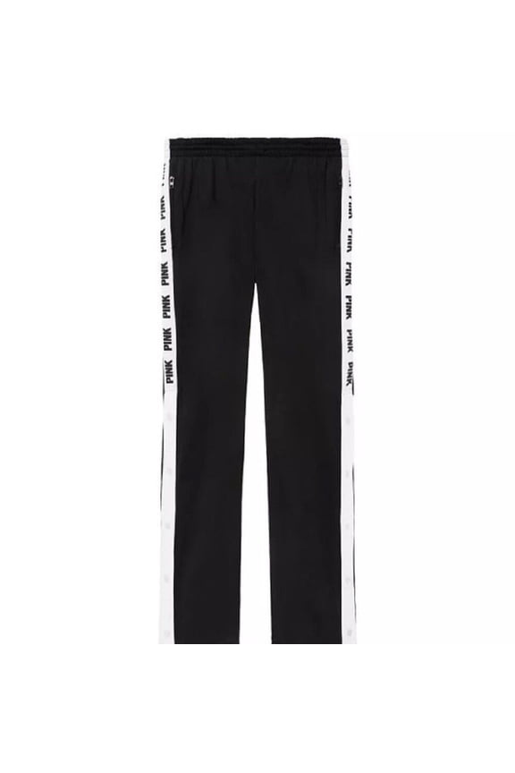 Pink Open Leg Snap Button Black Track Pant Medium New