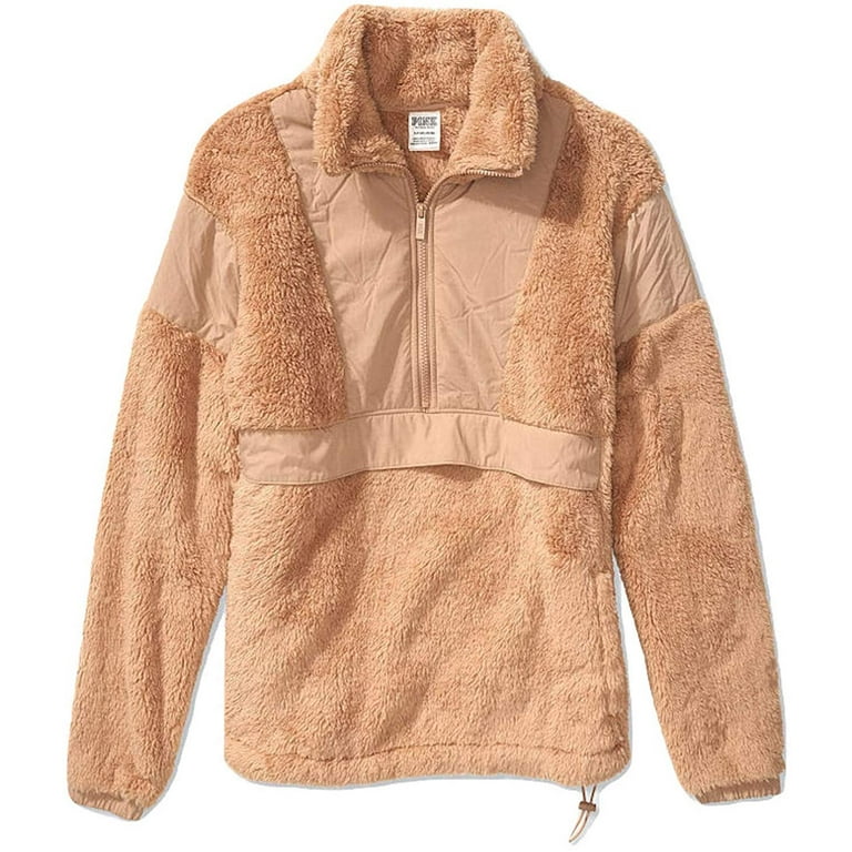 Victoria s Secret Pink Oversize Teddy Half Zip Color Sand Brown Size Medium NWT Walmart