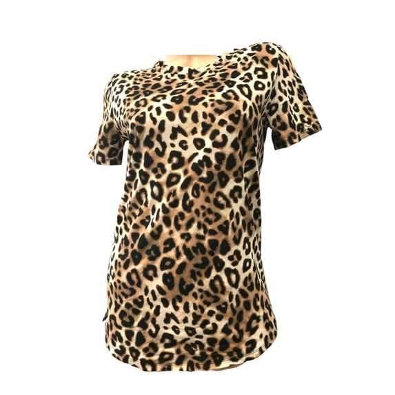 Victoria's Secret Pink Perfect Short Sleeve Tee T-Shirt Brown Leopard Size Small New