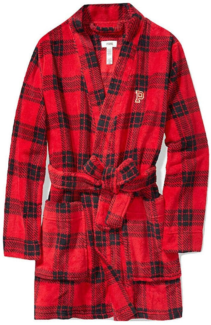 Victoria's Secret Pink Plush Robe with Pockets (XS/S, Red Black Plaid ...