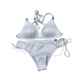 thumbnail image 1 of Victoria's Secret Pink Push-up Triangle Swim Bikini 2 Piece Set Shiny White Size Small NWT, 1 of 2