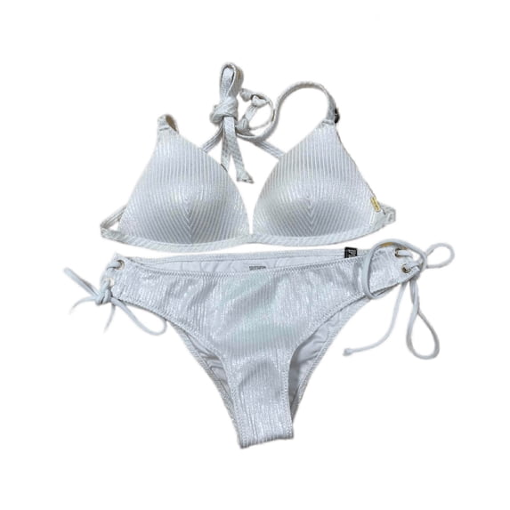 Victoria's Secret Pink Push-up Triangle Swim Bikini 2 Piece Set Shiny White Size Small NWT