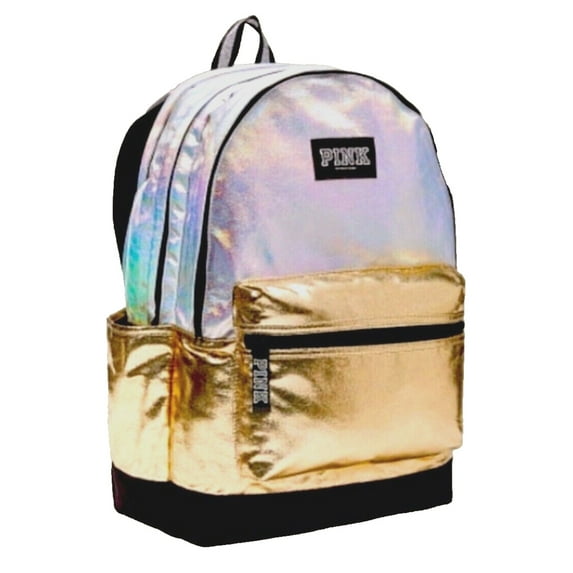 Victoria’s Secret Pink School Campus Backpack Color Gold & Iridescent Glitter NWT