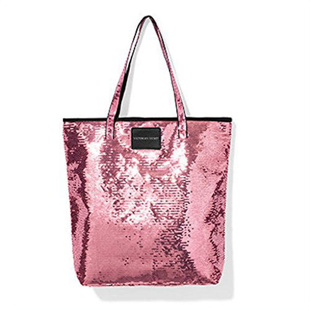 Victoria's Secret TOTE BAG BLACK CANVAS PINK SEQUINS Bling NWT – Think Pink  And More