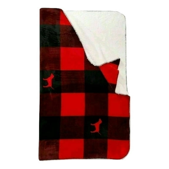Victoria's Secret Pink Sherpa Blanket Color Plaid Red Cozy 50”x60” Super Soft NWT
